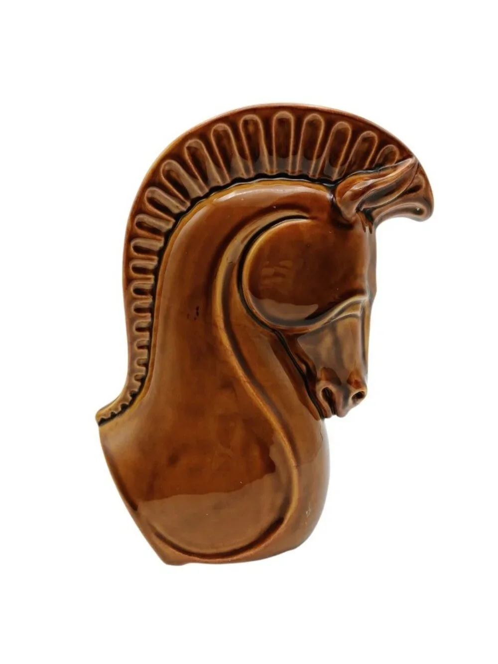 Vintage 1950s Mid Century Modernist Brown Art Pottery Horse Head Ceramic Vase